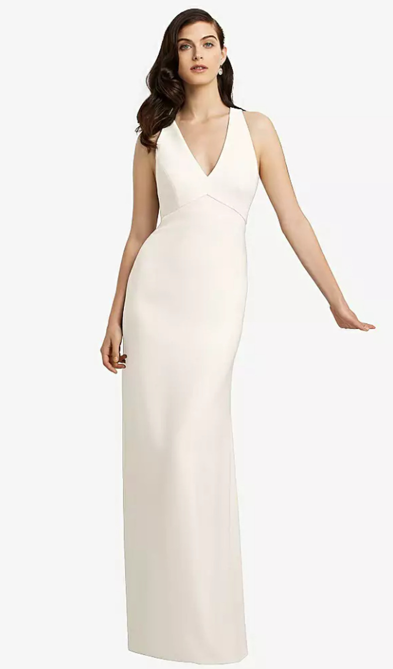 NEW Dessy Collection Women's 00 Open Back Halter Front Ivory Dress I24-18